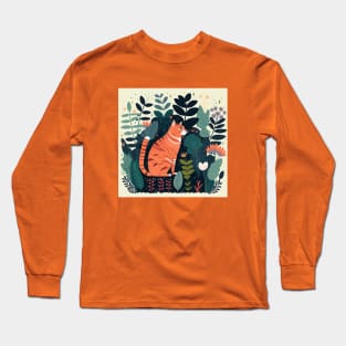 Orange Cat in Garden Long Sleeve T-Shirt